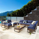 Festival Depot 12 Pcs Patio Conversation Sets Outdoor Furniture Sectional Corner Sofa with All-Weather PE Rattan Wicker Chair, Coffee Table and Thick Soft Removable Couch Cushions (Blue)