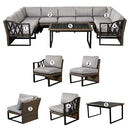 Festival Depot 10Pc Outdoor Furniture Patio Conversation Set Sectional Corner Sofa Chairs All Weather Wicker Metal Frame Slatted Coffee Table with Thick Grey Seat Back Cushions Without Pillows