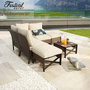 Festival Depot 6 Pieces Patio Outdoor Furniture Conversation Set Sectional Corner Sofa with All-Weather Brown PE Wicker Back Chair, Coffee Table, Ottoman and Thick Soft Removable Couch Cushions