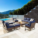 Festival Depot 10 Pcs Patio Conversation Sets Outdoor Furniture Sectional Sofa with All-Weather PE Rattan Wicker Chair,Loveseat Coffee Table and Thick Soft Removable Couch Cushions(Blue)