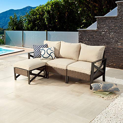 Festival Depot 4-Piece Patio Conversation Set Combinations Armchair Outdoor All-Weather Wicker Metal Chairs for Porch Lawn Garden Balcony Pool Backyard, Thick Cushions