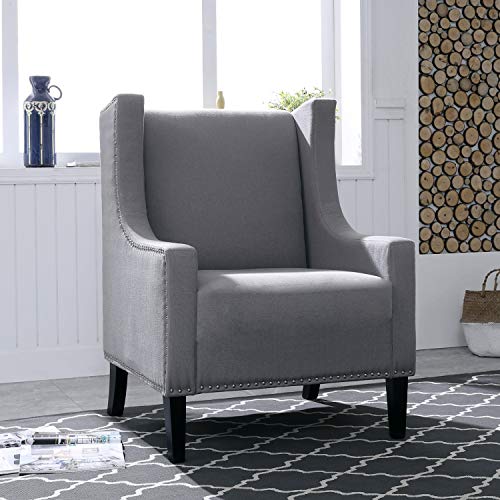 Festival Depot 2 pcs Indoor Modern Fabric Furniture Set Accent Arm Chair Single Sofa for Living Room Bedroom with Wingback and Comfortable Seat, 28.7" x 18.9" x 30.7", Grey