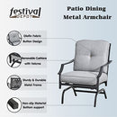 Festival Depot Patio Bistro Dining Chairs Set Outdoor Furniture Steel Frame Armchair with Armrest, Back & Seat Cushions (Set of 2, Grey)