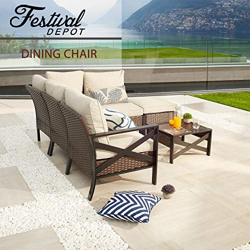 Festival Depot Patio Wicker Sofa Sectional Corner Chair with Thick Cushions Outdoor Furniture for Garden Yard Poolside