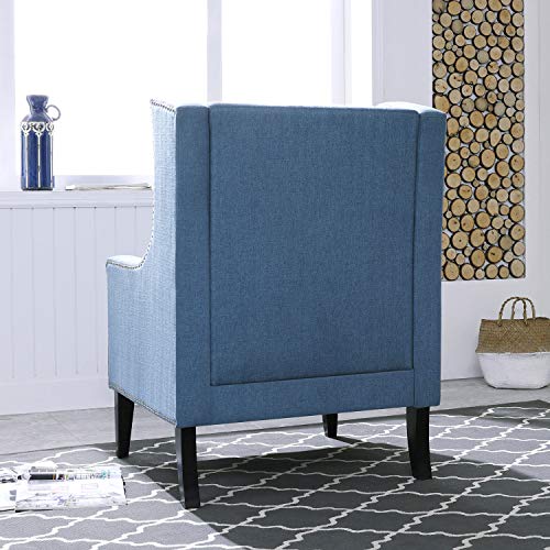 Festival Depot 1 Piece Indoor Modern Fabric Furniture Accent Arm Chair Single Sofa for Living Room Bedroom with Wingback and Comfortable Seat, 28.7" x 18.9" x 30.7", Blue