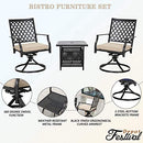 Festival Depot Outdoor Furniture 3 Piece Patio Dining Set of 2 Swivel Chairs with Cushions and 1 Metal Bistro Side Table with Umbrella Hole for Deck Porch Yard, Beige