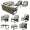 Festival Depot 11Pc Outdoor Furniture Patio Conversation Set Sectional Sofa Chairs All Weather Wicker Ottoman Metal Frame Rectangle Slatted Coffee Table with Thick Grey Seat Back Cushions No Pillows