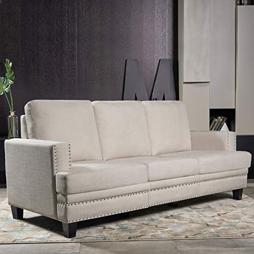 Festival Depot 1 Piece Indoor Modern Fabric Furniture Rivet Edge Armrest 3-Seat Sofa Couch for Living Room Bedroom with Comfortable Seat, 74.8" x 31.5" x 30.7"