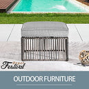 Festival Depot Wicker Patio Ottoman with Metal Footstool Thick Cushion, All-Weather Brown Rattan Waterproof Sectional Furniture for Balcony Garden Pool Lawn Backyard (Grey)