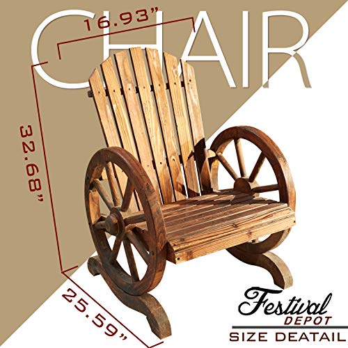 Festival Depot Outdoor Patio Furniture Wagon Adirondack Chair with Wheel Armrest Outside Seating Wooden Armchair for Garden Lawn Porch Backyard Poolside