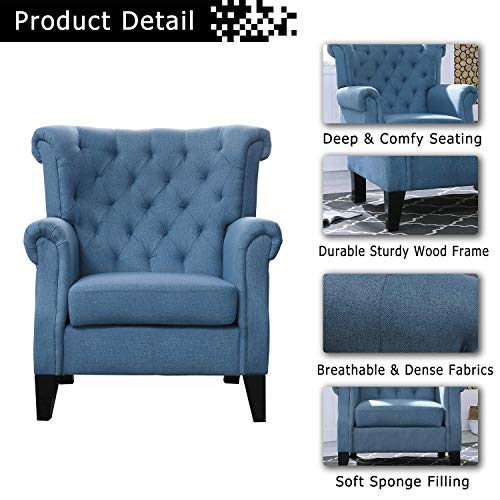 Festival Depot 1 Piece Indoor Modern Fabric Furniture Accent Arm Chair Single Sofa for Living Room Bedroom with Hand-Crafted Button Tufting Details and Thick Cushions,29.3" x 28.7" x 39.6"