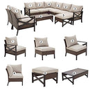 Festival Depot 10 Pcs Patio Outdoor Furniture Conversation Set Sectional Corner Sofa with All-Weather Brown PE Rattan Wicker Back Chair, Ottoman, Coffee Table and Thick Removable Couch Cushions