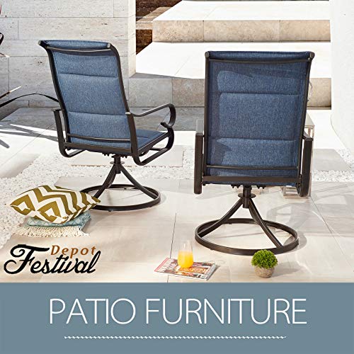 Festival Depot 2 PC Bistro Outdoor Patio Dining 360¡Swivel Chairs Furniture Armrest Chairs for Deck Garden Pool (Blue)