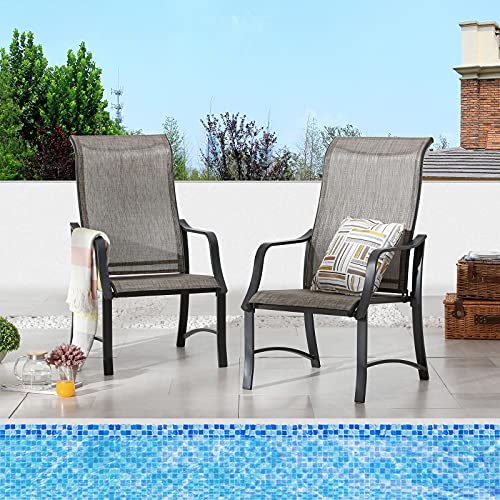 Festival Depot 2 Pcs Patio Dining Armchair Set Outdoor Furniture with Curved Armrest, Breathable Textilene Fabric and All-Weather Metal Frame for Porch Poolside Deck Garden Lawn (Grey)
