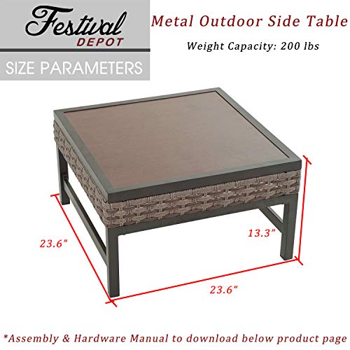 Festival Depot Metal Outdoor Side Coffee Table Patio Bistro Square Dining Table with Steel Legs (23.6"x 23.6"x 13.3"H)
