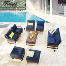 Festival Depot 9 Pcs Patio Outdoor Furniture Conversation Sets Sectional Sofa with All-Weather PE Rattan Wicker Chair,Loveseat Coffee Table and Soft Removable Couch Cushions(Blue)