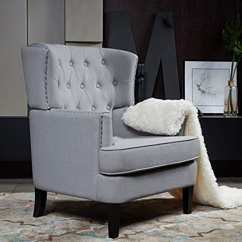 Festival Depot 1 Piece Indoor Modern Fabric Furniture Accent Arm Chair Single Sofa for Living Room Bedroom with Hand-Crafted Button Tufting Details and Thick Cushion, 32.3" x 31.5" x 39.4"
