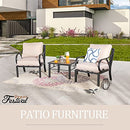 Festival Depot 3pcs Patio Bistro Set Metal Armchairs with Cushions and Side Table All Weather Outdoor Furniture for Garden Balcony, Beige