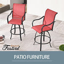 2 Piece Red Bar Height 360° Swivel Chairs Patio Textilene Dining Chairs for Outdoor Bistro Elegance