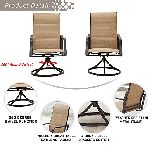 Festival Depot 2 PC Patio Dining Chairs 360° Swivel Chairs with High Back and Curved Armrest Textilene Fabric Outdoor Furniture for Deck Garden Pool (Beige)