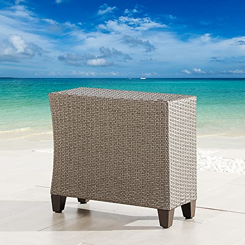 Festival Depot Outdoor All-Weather Patio Wicker Rattan Side Table Metal Frame End Table for Porch Lawn Garden Balcony Pool Backyard, Brown