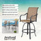 Festival Depot 9-Piece Bar Bistro Patio Outdoor Dining Furniture Sets High Stools 360¡ Swivel Chair with Slatted Steel Curved Armrest Square Side Coffee Side Table Tempered Glass Desktop