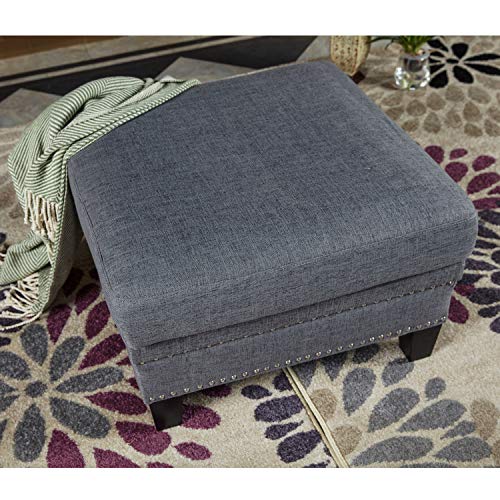Festival Depot 1 Piece Indoor Modern Fabric Rivet Furniture Ottoman for Living Room Bedroom with Tapered Legs, 26.6"(W) x 26.6"(D) x 18.3"(H)
