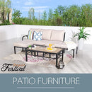 Festival Depot 6 Pcs Patio Conversation Set Sectional Corner Chair with Cushions Ottoman and Coffee Table All Weather Metal Outdoor Furniture for Deck Poolside, Beige