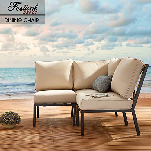 Festival Depot Patio Dining Chair Outdoor Bistro Furniture Comfort & Soft 4.3" Cushions with Metal Slatted Steel Frame Legs for Garden Poolside All-Weather