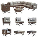 Festival Depot 10pcs Outdoor Furniture Patio Conversation Set Sectional Corner Sofa Chairs with X Shaped Metal Leg All Weather Brown Rattan Wicker Square Side Coffee Table with Grey Seat Back Cushions