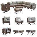 Festival Depot 8pcs Outdoor Furniture Patio Conversation Set Sectional Corner Sofa Chairs with X Shaped Metal Leg All Weather Brown Rattan Wicker Square Side Coffee Table with Grey Seat Back Cushions