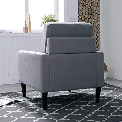 Festival Depot 2 pcs Indoor Modern Fabric Furniture Set Accent Armrest Chair Single Sofa for Living Room Bedroom with Hand-Crafted Button Tufting Detail and Deep Seat, 30.7" x 30.7" x 35", Grey