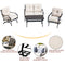 Festival Depot 4 Pieces Dining Outdoor Patio Bistro Furniture Loveseat Armchairs Set with Comfortable&Soft Cushions Premium Fabric with Curved Armrest with Slatted Steel Coffee Table Metal Frame,White