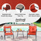 Festival Depot 3 Pcs Patio Conversation Set Sectional Sofa Chair Outdoor Furniture All-Weather Bistro Set with 2 Metal Armchairs and 1 Side Coffee Table for Garden Pool Porch Deck Backyard (Red)