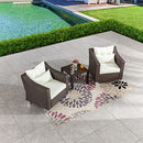 Festival Depot 3 Pcs Patio Conversation Set Outdoor Furniture Combination Sectional Sofa All-Weather PE Wicker Metal Armchairs with Seating Back Cushions Side Coffee Table (Beige)