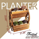 Festival Depot Outdoor Planter Wagon Wheel Double-Tier Wooden Shelf Raised Garden Decor Flower Holder Stand for Patio Deck Lawn