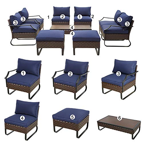 Festival Depot 9 Pcs Patio Outdoor Furniture Conversation Sets Sectional Sofa with All-Weather PE Rattan Wicker Chair,Loveseat Coffee Table and Soft Removable Couch Cushions(Blue)