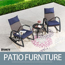 Sports Festival 3-Piece Outdoor Rattan Bistro Chair Set Patio Furniture, 2 Rocking Armchair with Woven Wicker Seat, Cushions and Metal Side Table for Garden, Lawn, Porch, Yard, and Balcony