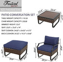 Festival Depot 3 Pieces Patio Furniture Set, All-Weather PE Rattan Wicker Metal Frame Sofa Outdoor Conversation Set Sectional Couch with Cushion Ottoman and Coffee Table for Deck Poolside (Blue)