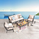 Festival Depot 6pcs Patio Conversation Set Sectional Metal Chairs with Cushions and Coffee Table All Weather Outdoor Furniture for Garden Backyard, Beige