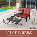 Festival Depot 2 Pieces Outdoor Furniture Patio Conversation Set Bistro Loveseat with Seat and Back Thick Cushions and Metal Coffee Table with Slatted Steel Tabletop for Backyard Porch Balcony