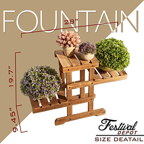 Festival Depot 3-Tier Outdoor Wooden Plant Stand Flower Pot Holder Shelf Indoor Plant Display Rack for Patio Deck Lawn
