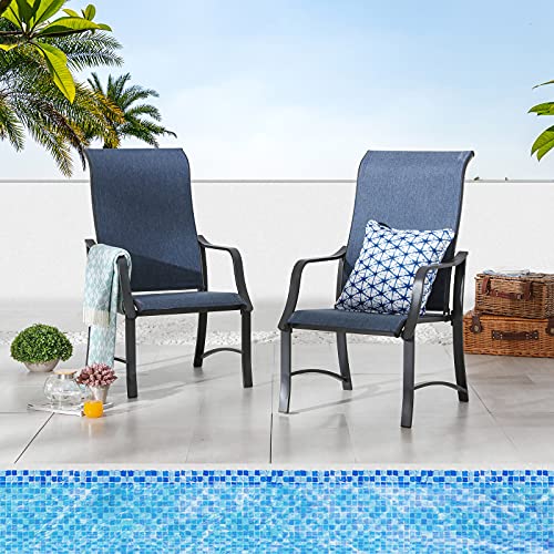 Festival Depot 4 Piece Patio Armrest Dining Chair Set with Breathable Textilene Fabric and Metal Frame Outdoor Furniture for Deck Poolside Garden Lawn Porch (Blue)