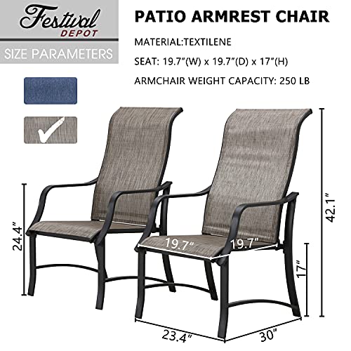 Festival Depot 2 Piece Patio Armrest Dining Chair Set with Breathable Textilene Fabric and Metal Frame Outdoor Furniture for Deck Poolside Garden Lawn Porch (Grey)