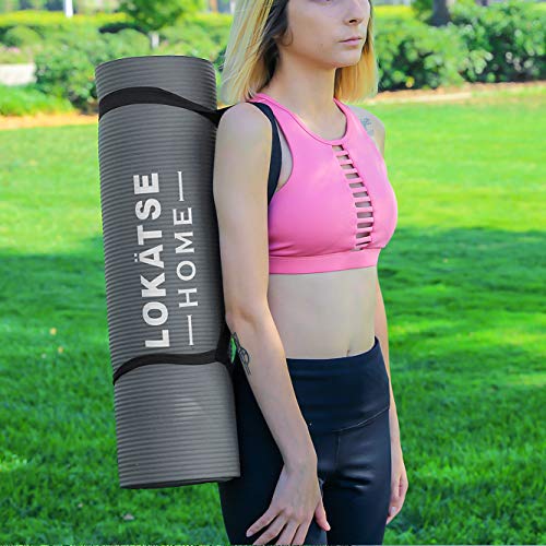 LOKATSE HOME Yoga Mat Thick,Non Slip Men Women Exercise Mat for Home Floor Gym of Workout with Carry Strip 72x24.4x2/5Inches (Gray)