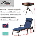 Festival Depot 3 Pieces Outdoor Furniture Patio Chaise Lounge Adjustable Back Chairs Set of 2 Chairs and 1 Bistro Table for Lawn Garden Poolside Backyard with Removable Detachable Cushions (Blue)