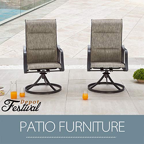 Festival Depot 2 PC Patio Dining Chairs High Back Swivel Chairs with Textilene Fabric and Curved Armrest Outdoor Furniture for Deck Garden Pool (Grey)