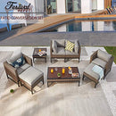 Festival Depot 8 Pieces Patio Conversation Set Outdoor Furniture Combination Sectional Sofa Loveseat All-Weather Woven Wicker Metal Chairs with Seating Back Cushions Side Coffee Table Ottoman, Gray