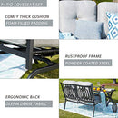 Festival Depot 4 pc Conversation Set Patio Outdoor ArmChairs Loveseat Set with Coffee Table Fabric Metal Frame Furniture Garden Bistro Seating Thick Soft Cushions
