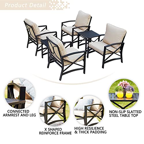 Festival Depot 6 Pieces Outdoor Furniture Patio Conversation Set All-Weather Metal Armchair Sofa Chairs with Seat and Back Cushions Side Coffee Tables